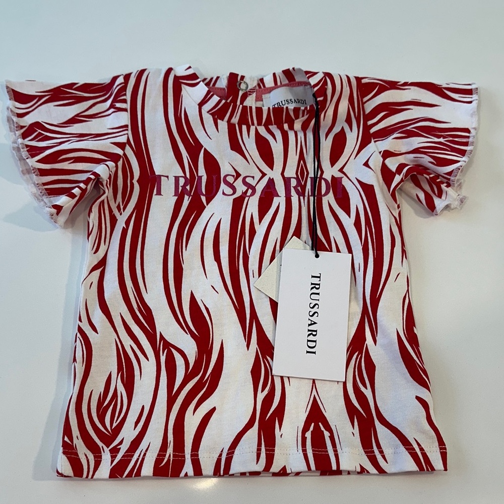 NEW Trussardi‎ Organic Cotton Zebra Pink Ruffle Sleeve Dress